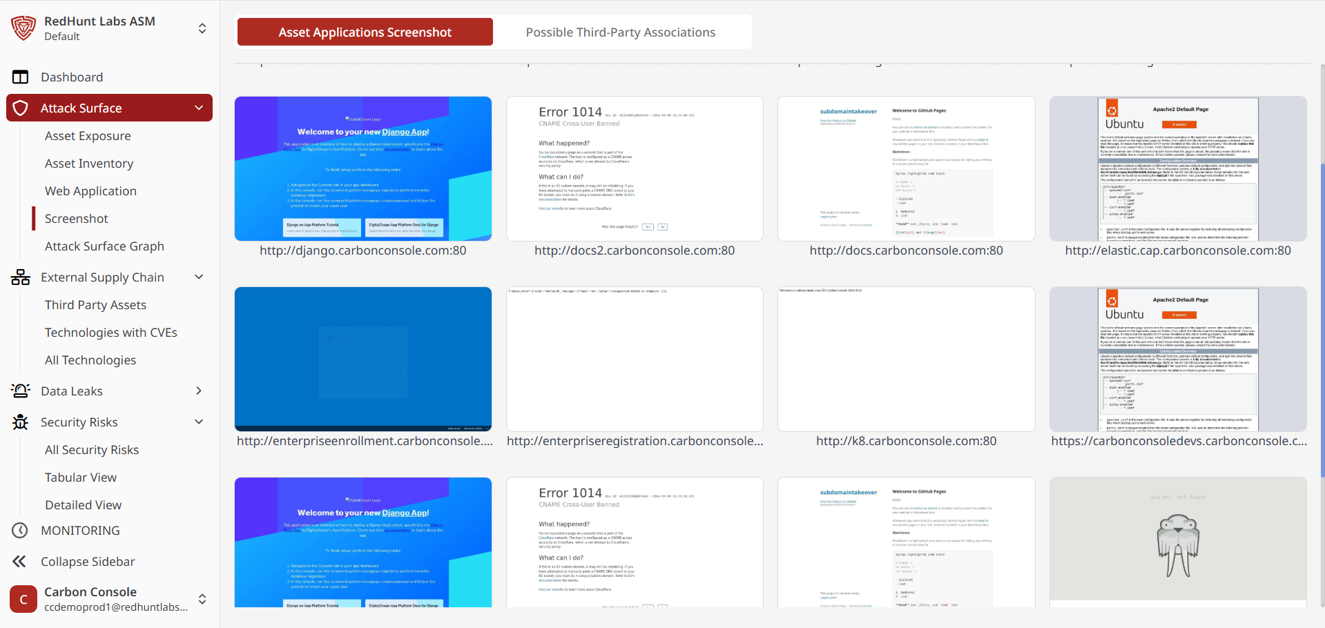 Different View of Attack Surface Page | RedHunt Labs Documentation