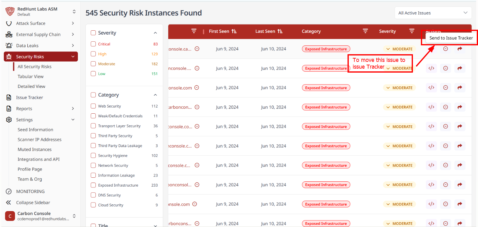 How to Use the Issue Tracker? | RedHunt Labs Documentation