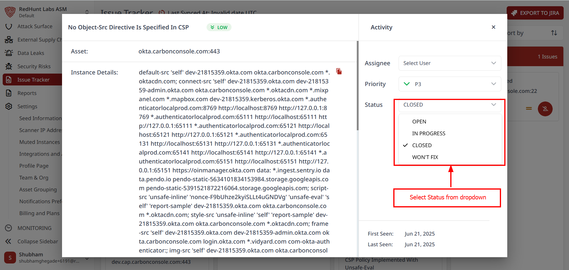 How to Use the Issue Tracker? | RedHunt Labs Documentation