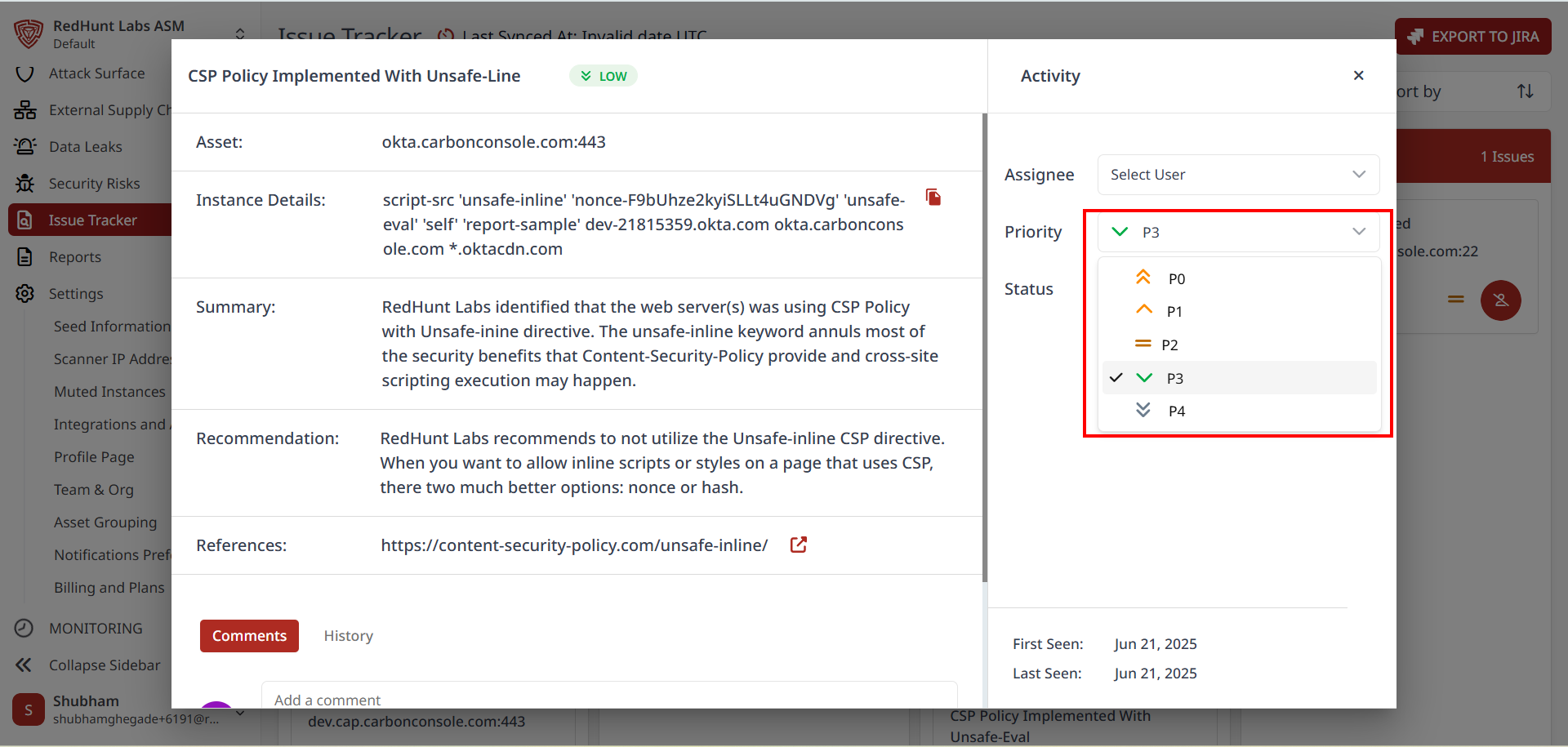 How to Use the Issue Tracker? | RedHunt Labs Documentation